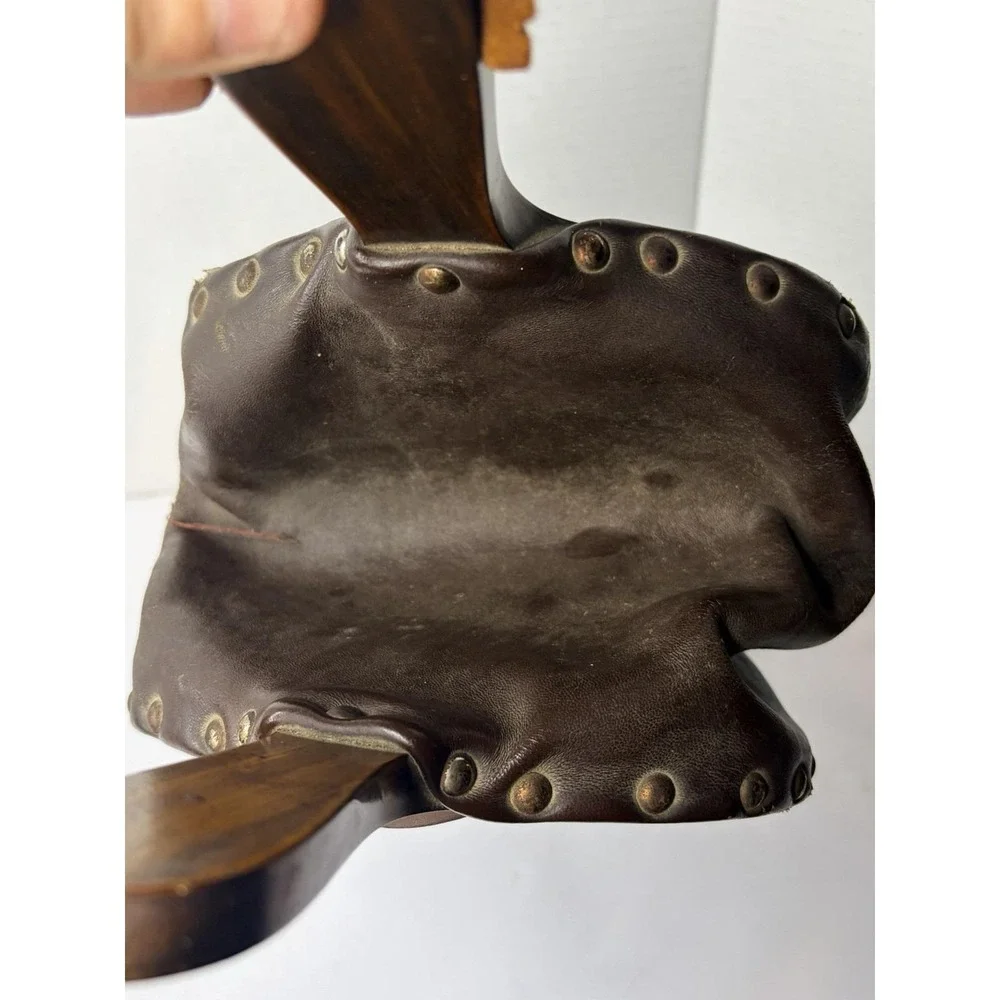 Vintage Hand Carved Wood Fireplace Bellows Andean Llama Folk Art Leather Brass